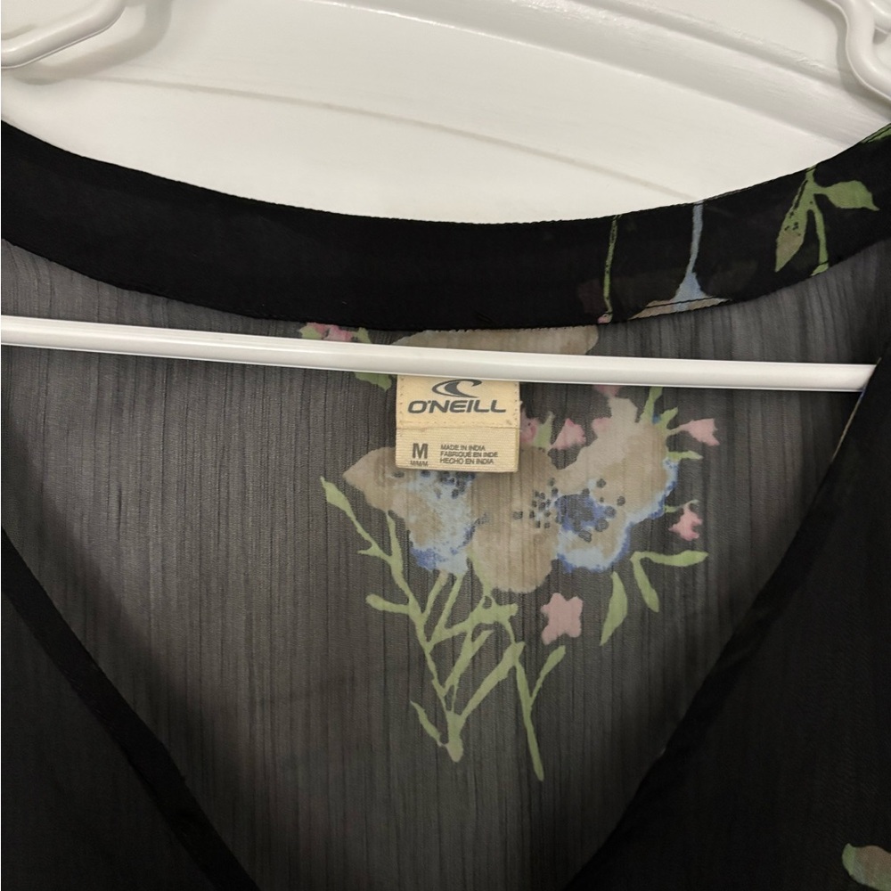 O'Neill Black Sheer Top with Floral Design